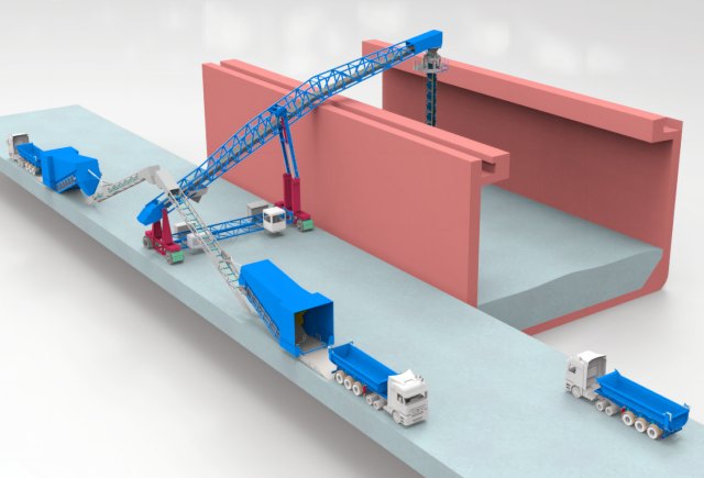 Судопогрузчик с изогнутой стрелой